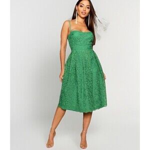BOOHOO Strappy Kelly Green Midi Cocktail Soft Girly Preppy Spring Summer